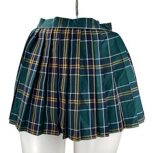 Hug Sunshine Green Plaid Flannel Tartan Pleated High Waist Mini Skirt Size 3XL